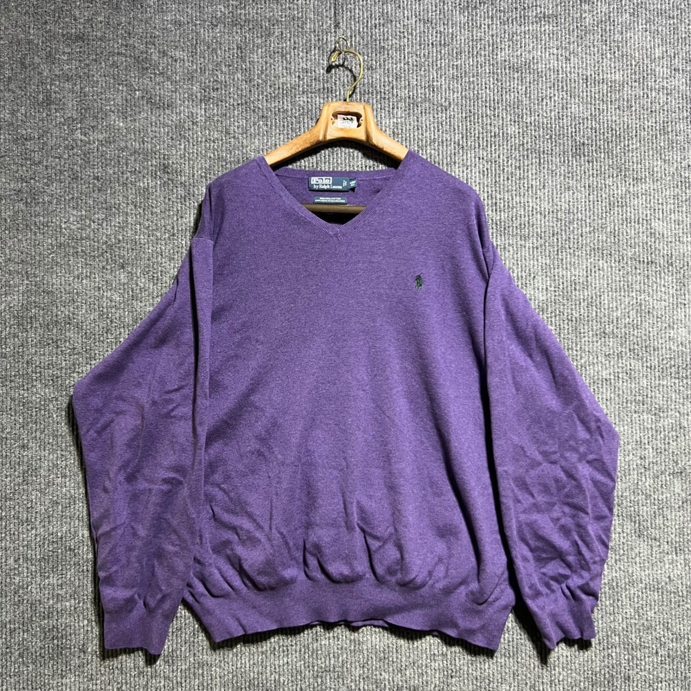 Polo Ralph Lauren V Neck Sweater Mens 4XLT Purple Pima Cotton Pony Logo Knit Big
